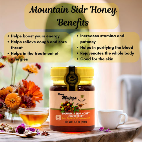 Authentic Mountain Sidr Honey, 100% Natural Raw Liquid Honey (250g / 8.8oz), Gluten Free