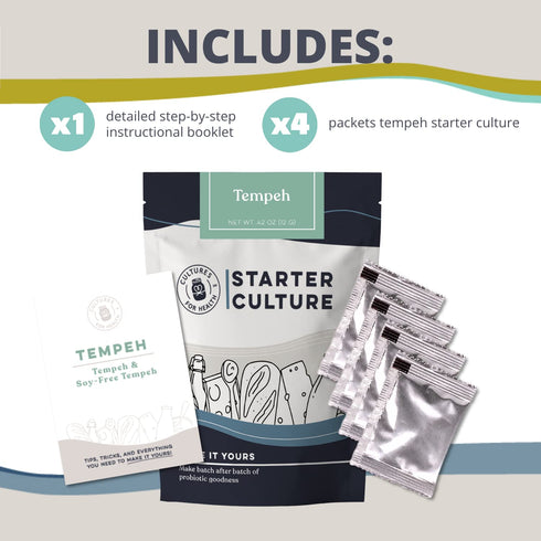 4 Packets Cultures for Health Tempeh Starter Culture | Starter Spores for DIY Plant Based Meat | Gluten Free, Non-GMO