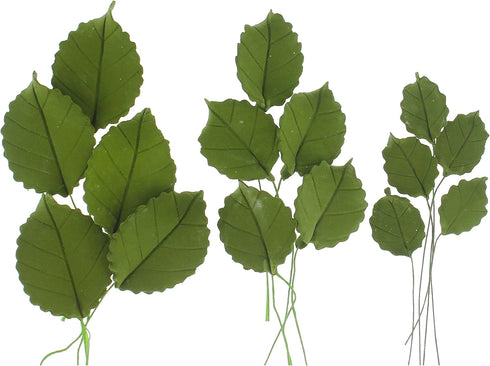 Global Sugar Art Rose Leaf Dark Green Sugar Cake Flower, 3 Sizes,