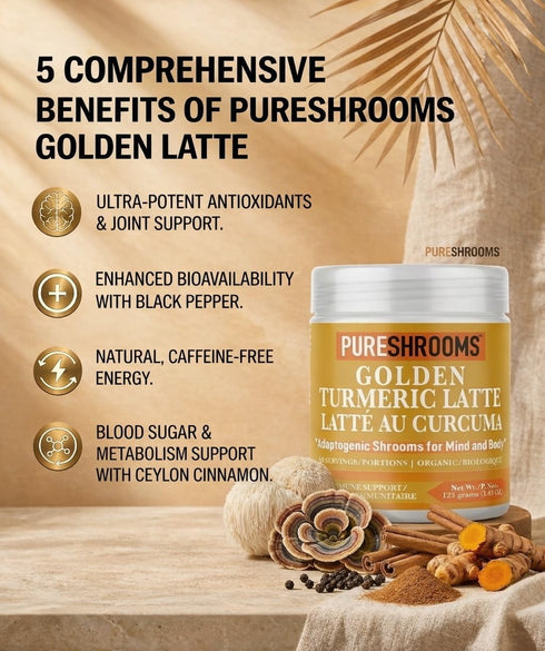 30 (30 125 Organic Turmeric Latte Golden Milk Servings - Organic Lion's Mane, Turkey Tail Mushroom Extracts, Cinnamon