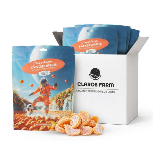 Claros Farm Organic Freeze-Dried Tangerines (25g) Single-Ingredient, Resealable Dried Fruit Snacks w/No