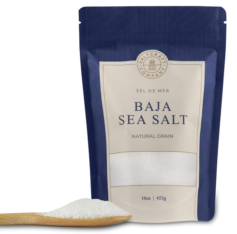 30% 16 oz SALTCRAFT Baja Sea Salt Hand-Harvested, Natural Grain Crystals, Low Sodium, Kosher, Mineral-Rich, No