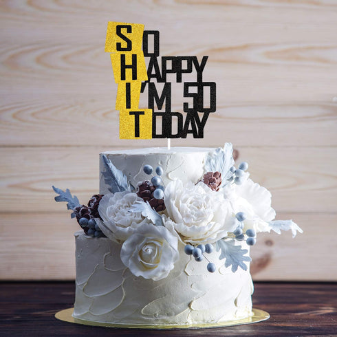 Funny So Happy I'm 50 Today Cake Topper, Glitter Fabulous Fifty Years Birthday Cake Décor for 50th Birthday Party