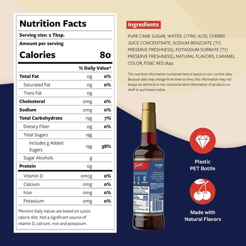 25.4 Oz Torani Cherry Syrup for Drinks, Flavoring for Iced Tea, Lemonade, and Sodas, Pump Included