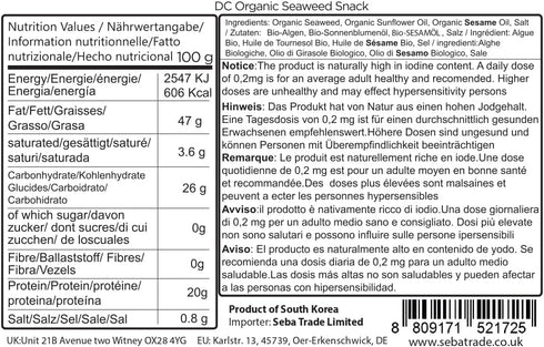 Organic DAECHUN Seaweed Snacks, 20 Pack, Original, Premium Product of Korea