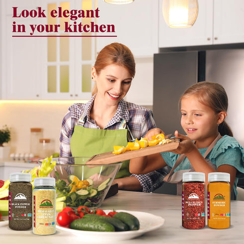 Pack Pack 4 Himalayan Chef Natural Spices Shaker Variety (Turmeric Powder, Black Pepper Garlic Salt Powder & Red