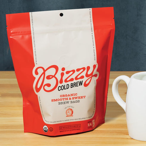 Bizzy Organic Cold Brew Coffee, Smooth & Sweet Blend, Medium Roast, 4 Count Brew Bags
