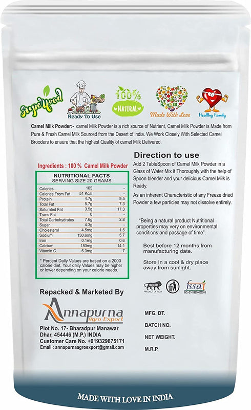 Naturix 100 Camel Milk Powder | Freeze Dried, Gluten Free, No Additives, No Preservatives - GM by B Naturall