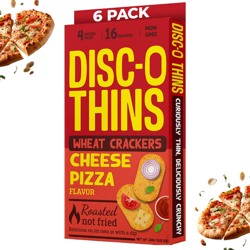 (96pcs) (6 Packs) Disc-O Thins Cheese Pizza Wheat Crackers + Maniarr's Chatpata Masala Roasted Chickpeas | Cheesy