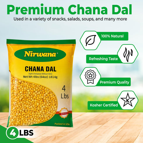 4lb Split Chickpeas (Chana Dal) Premium Quality for Cooking, Soups, Stews & Salads Pantry Staple for Meals Ready to Eat