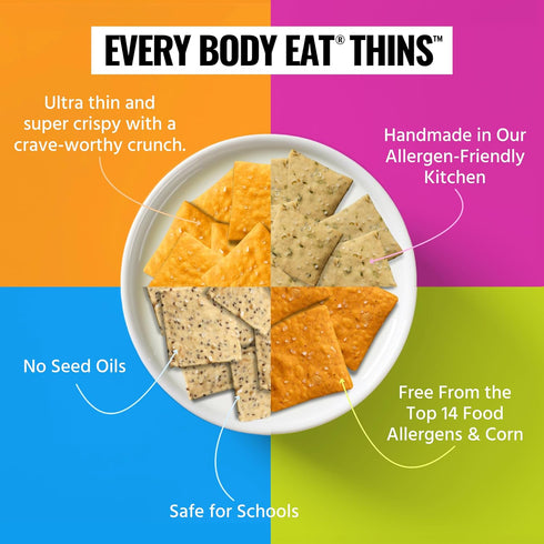 Pack (20 Count 1.1oz Every Body Eat Snack Thins Variety - Gluten Free, Dairy Free, Vegan, Seed Oil Free, School Safe