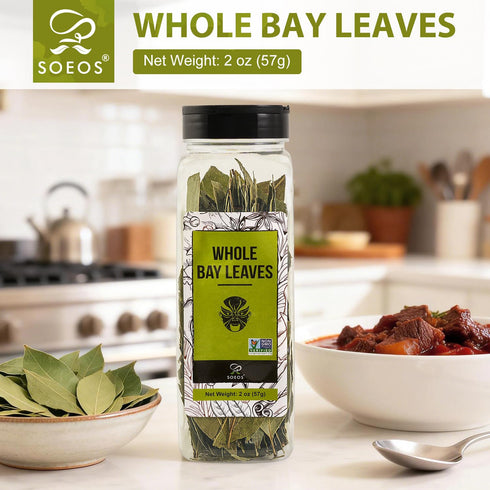 2oz (57g), Soeos Bay Leaves, Whole Dried Bay Leaf, Non-GMO Verified, Laurel Herbs for Cooking, Soups, Stews, Sauces