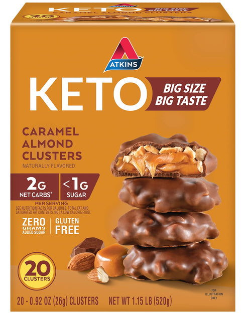Atkins Caramel Almond Clusters, Gluten Free, High in Fiber, 1g Sugar, 2g