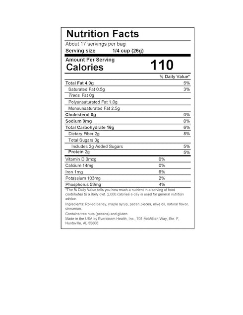 1 lb, 3 Pack, Burl Barley Granola, Maple Syrup & Pecan Granola, Whole Grain Barley Cereal, Rolled Barley Grain
