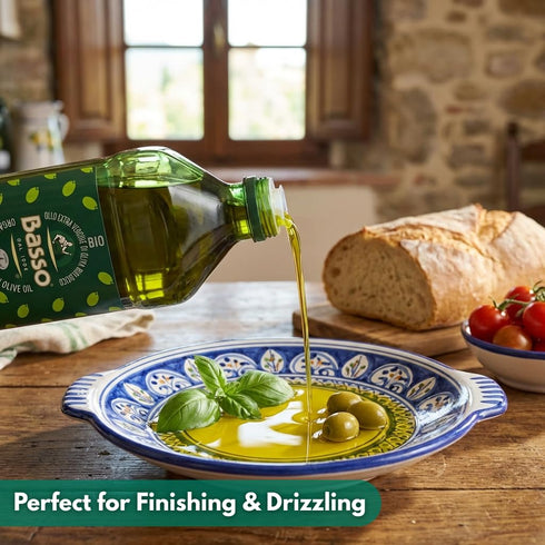 1904 2 (67.6 oz) BASSO Organic Extra Virgin Olive Oil, Organic EVOO Cold Extracted, Liter fl