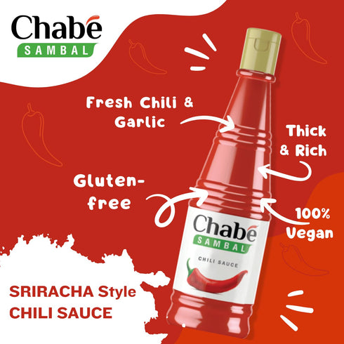 Chabé Sambal Chili Sauce, Chabe Hot Sauce, Vegan Sweet Chili, Spicy Ketchup, Sriracha, From Fresh Garlic, Gluten-free, 10.9 Fl Oz 2 Count (Pack of 1)