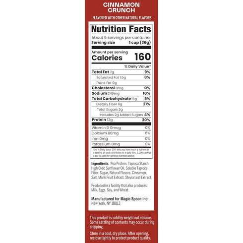 4 Pack, Magic Spoon High Fiber Cereal - Plant-Based High Protein Cereals - Low Sugar Snack & Breakfast - Grain & Gluten