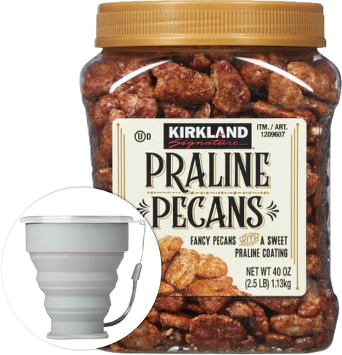 MORALZA Kirkland Signature Praline Pecans, 2.5 lbs. Item 1209607. Bundle with Silicone Collapsible
