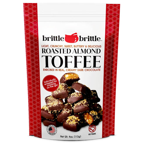 brittle-brittle Roasted Almond Toffee Candy with Dark Chocolate, Handcrafted Gourmet Dessert, Individually