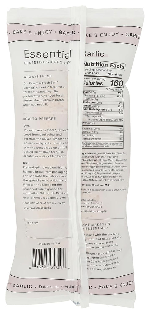 Essential Baking Company 16 OZ Organic Bake at Home Garlic Sourdough Bread