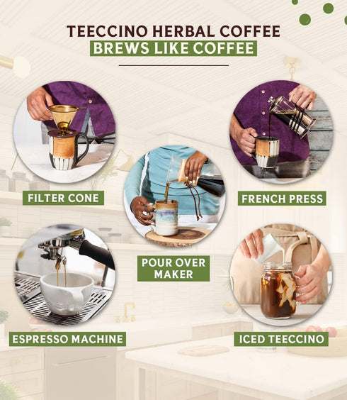 11 (Pack 3) Teeccino French Roast Chicory Coffee Alternative - Ounce - Ground Herbal Coffee Thats Prebiotic