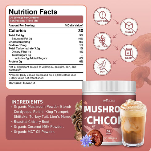 6 Immunity, 30 JUYIHEAL Mushroom Chicory, Mushroom Chicory Coffee Mushrooms with Chicory Root for Energy, Focus