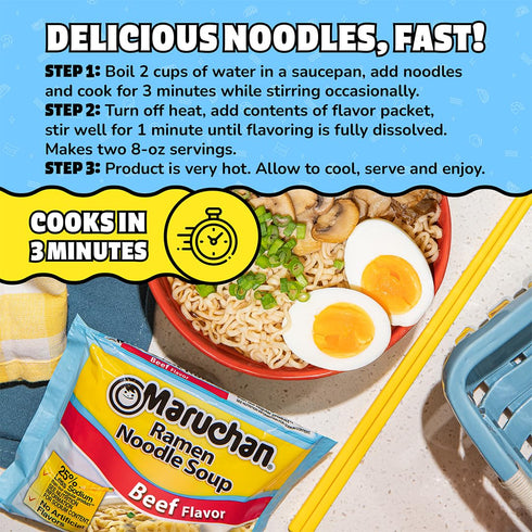 3 Oz, 24 Count Maruchan Ramen Less Sodium Beef, Instant Ramen Noodles, Ready to Eat Meals
