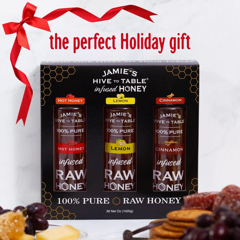 Set 36 Oz, Pack 3 100% Jamie's Hive to Table Infused Honey Gift Hot, Lemon, and Cinnamon Flavors, of Squeeze Bottles