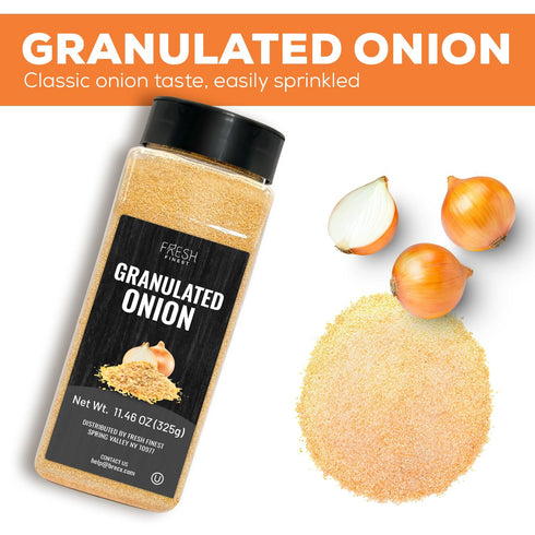 11.46oz Fresh Finest Granulated Onion - Premium Onion Powder - All-Natural, Non-GMO, Gluten-Free, Kosher - Perfect