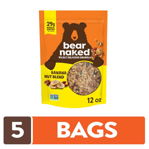 (5 Bear Naked Granola Cereal, Whole Grain Granola, Breakfast Snacks, Banana Nut Blend Bags)