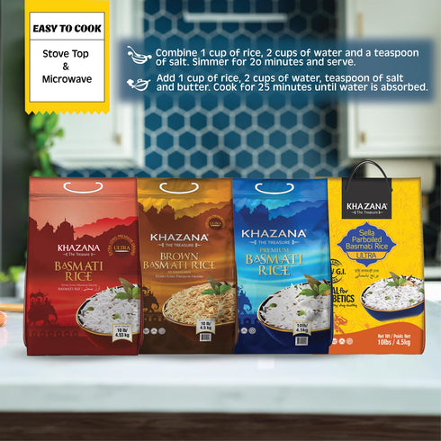 10 lb Authentic Ultra Long Sella Parboiled Basmati Rice by Khazana in Bag - Aromatic and Flavorful Indian Grain