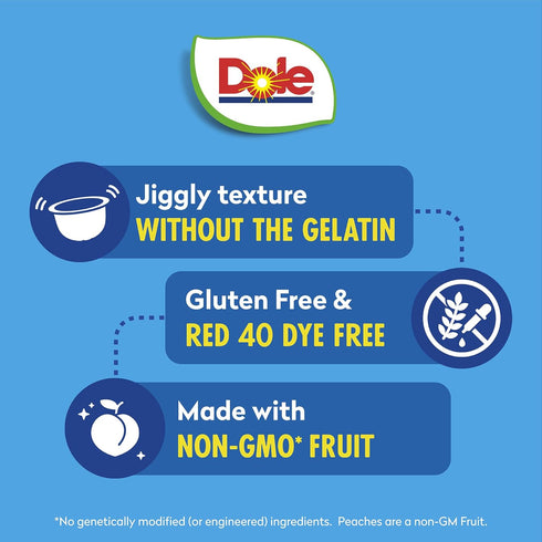 4.3oz 12 Dole Fruit Bowls Peaches in Strawberry Flavored Gel Snacks, Total Cups, Gluten & Dairy Free, Bulk Lunch Snacks