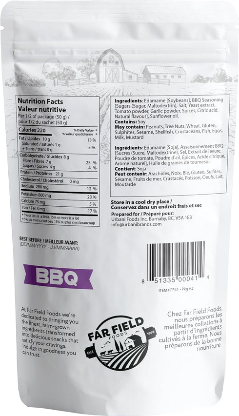 Urbani Packed 42 (3 Pack) Far Field - Crunchy Dry Roasted Edamame Beans, (BBQ), High Protein Snack with g of Plant