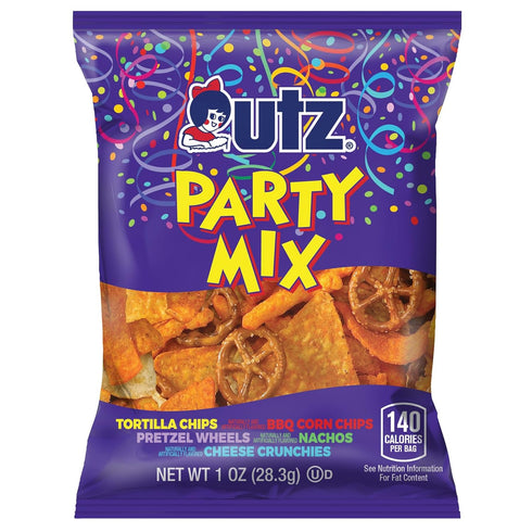 60 Oz Utz Party Mix Tasty Snack Mix of Corn Nacho Tortilla, Pretzel, BBQ Corn Chip and Cheese Curl, Perfect for Vending