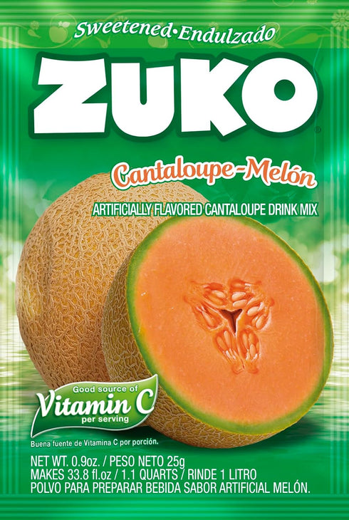 48 Packets Zuko Cantaloupe Powdered Drink Mix, No Added Sugar Needed, Ct Individual