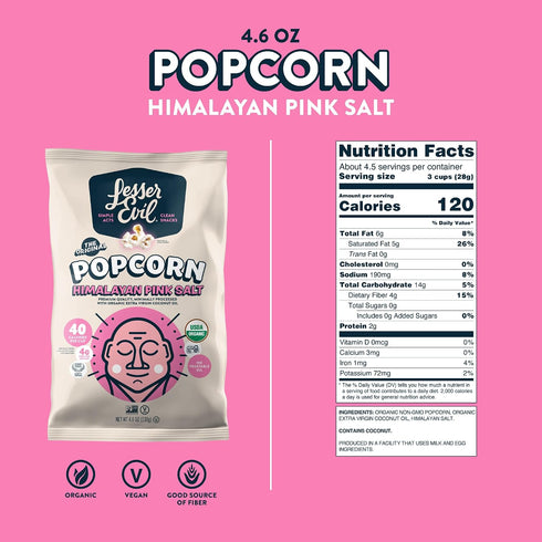 4.6 Oz LesserEvil Popcorn, Himalayan Pink Salt
