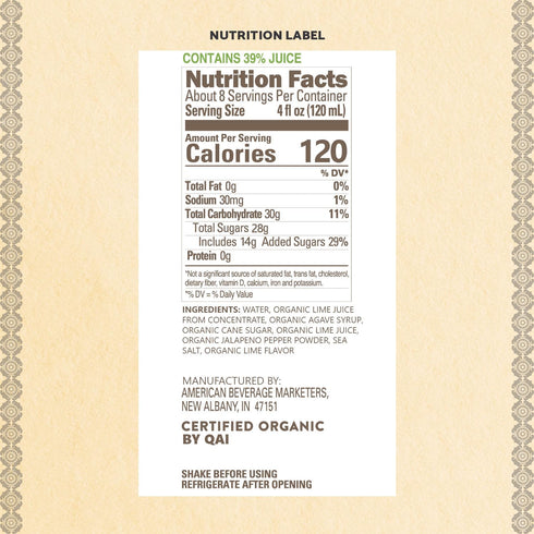 1 (33.8 Oz) Agalima Authentic Organic Spicy Jalapeno Margarita Drink Mix, All Natural, Liter Fl Glass Bottle