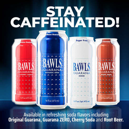 Bawls 16oz 12 Pack Guarana Original, Guarana Fueled Soda for Energy, High Energy Caffeinated Drink - Cans