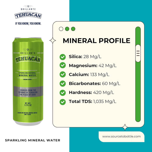 TEHUACN BRILLANTE 12oz 24 Pack Sparkling Mineral Water Original Can (Lime)