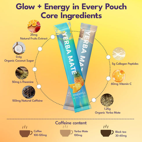 30 Yerba Mate Instant Tea Powder with Collagen & Vitamin C, Clean Energy for Glowing Skin & Crash-Free Focus, Gut