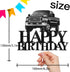 Pickup Truck Cake Topper, Happy Birthday Theme Black Glitter Decor Picks for Kids Adult Birthday Party