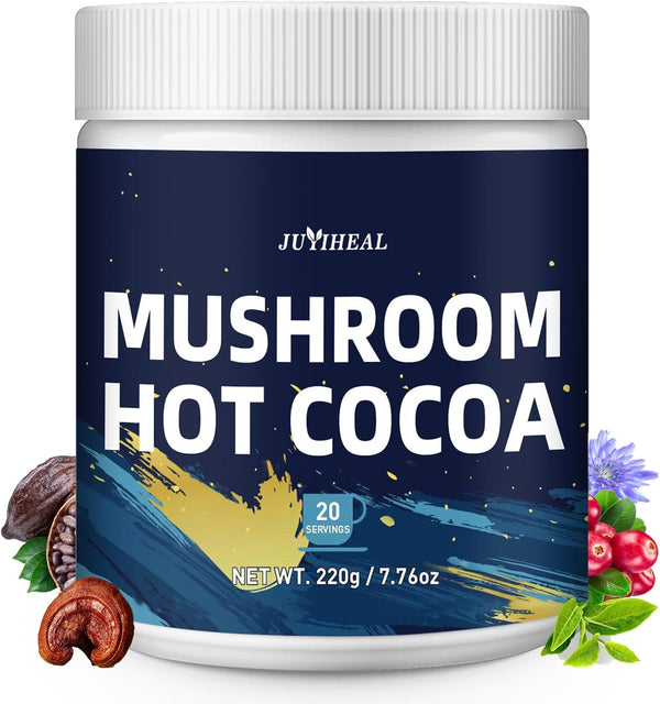 JUYIHEAL Mushroom Hot Cocoa Powder with Melatonin, Reishi, Glycine, Cacao, L-Theanine, Chicory