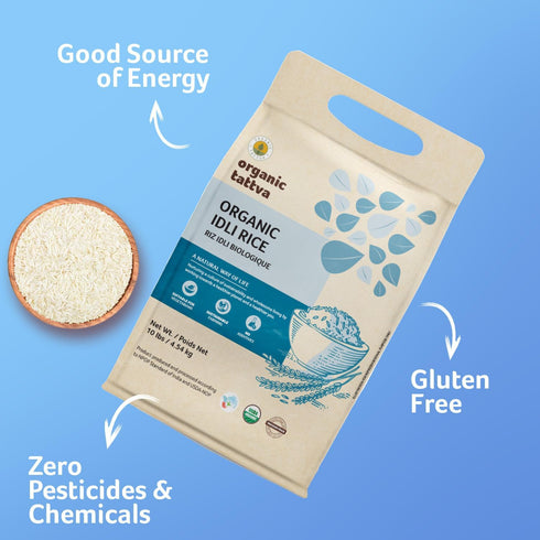 (10 lbs) Organic Tattva Idli Rice - Organic Short Grain Rice - No Additive - Vegan - Kosher - Non GMO - Gluten Free