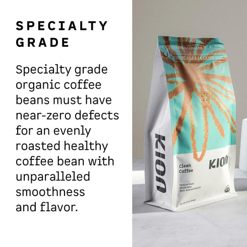 12 Oz (1 Pack) Kion Organic Whole Bean Coffee, Tested for Toxins, Ethically Sourced, Rich, Bold, and Smooth, Medium