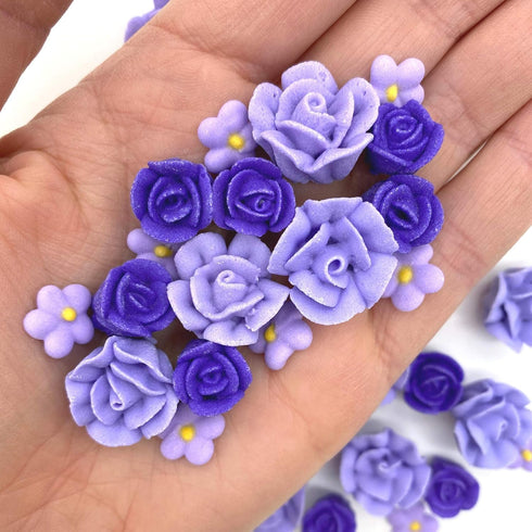 Violet Icing Flowers | Small Edible Roses | Lavender and Purple Sugar