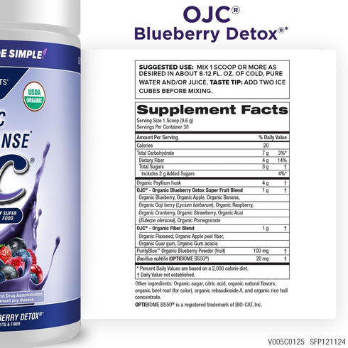 4 30 Purity Products OJC Blueberry Detox - Certified Organic Juice Cleanse Bloat + Gas Relief- Ft. OptiBiome