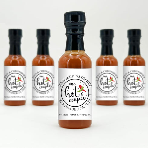 Best Day Ever Spot 1.7oz (Set 12) One Hot Couple Sauce Gifts, Mini Bottles, Wedding Favors, Custom, Labels