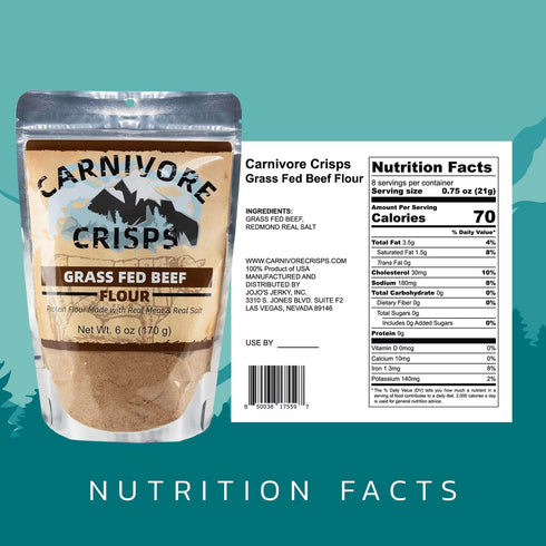 6 oz Carnivore Crisps Grass Fed Beef Flour, Premium Beef flour for Cooking and Seasoning, Rich in Protein, Paleo & Keto