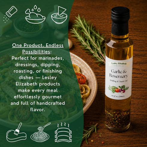 8.5 oz Lesley Elizabeth Garlic Rosemary Grilling & Saut Cooking Oil, fl Herb-Infused Olive & Canola Oil for Roasting