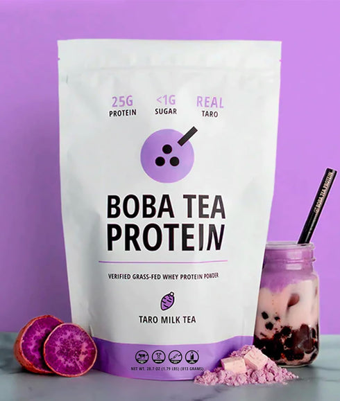 25g 19 Taro Milk Tea | Grass-Fed Whey Protein Isolate Powder | Gluten-Free & Soy-Free Bubble Tea Protein Drink | Real